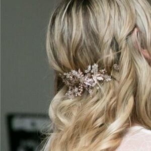 Rose gold handmade wedding hairpiece beaded wire floral bridal gemstone piece